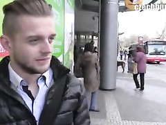Blonde guy with gay haircut easily agrees to fuck with twink for money