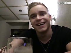 Blonde guy gets seduced and calls his two friends