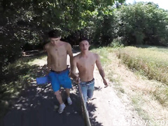 Amateur gay boys playing around outdoor
